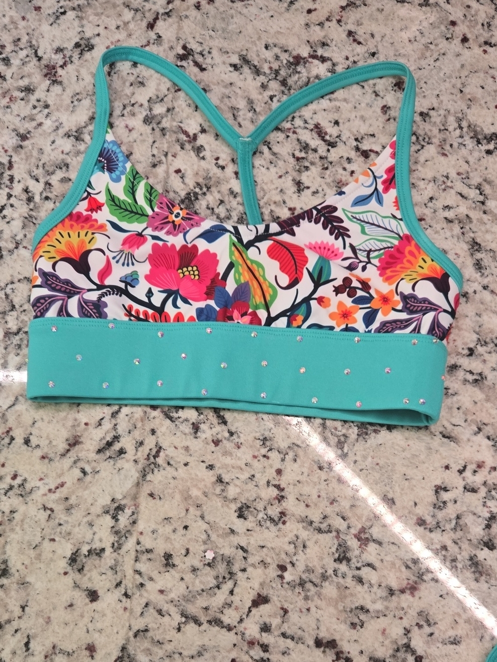 Rebel Athletic Floral Print Sports Bra with Aqua Band